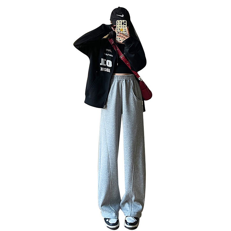 Ceba美式香蕉裤女裤秋冬加绒裤子女外穿垂坠感运动裤女装小个子