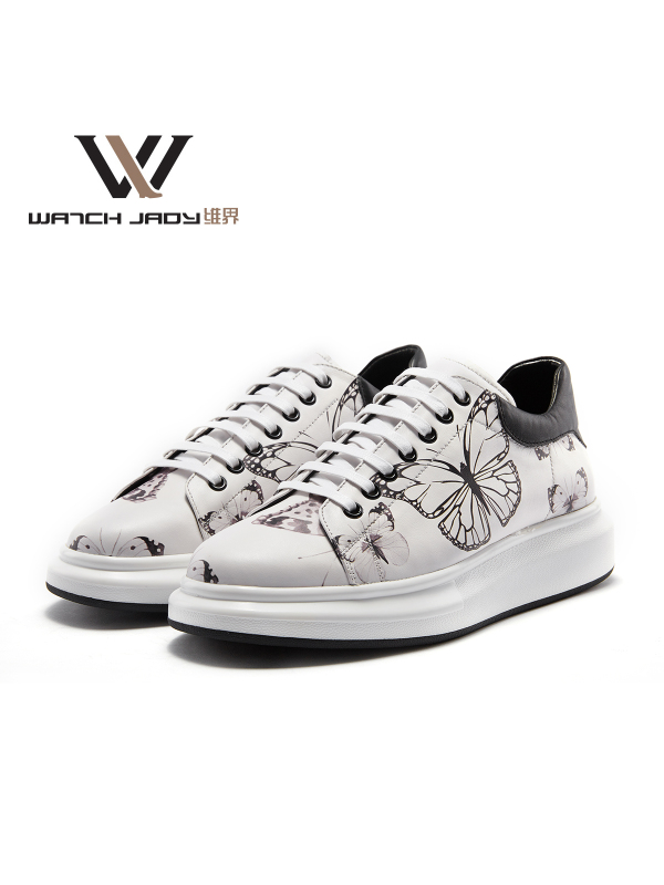 维界秋季男鞋新款潮流鞋子男韩版时尚休闲板鞋松糕男士小白鞋印花