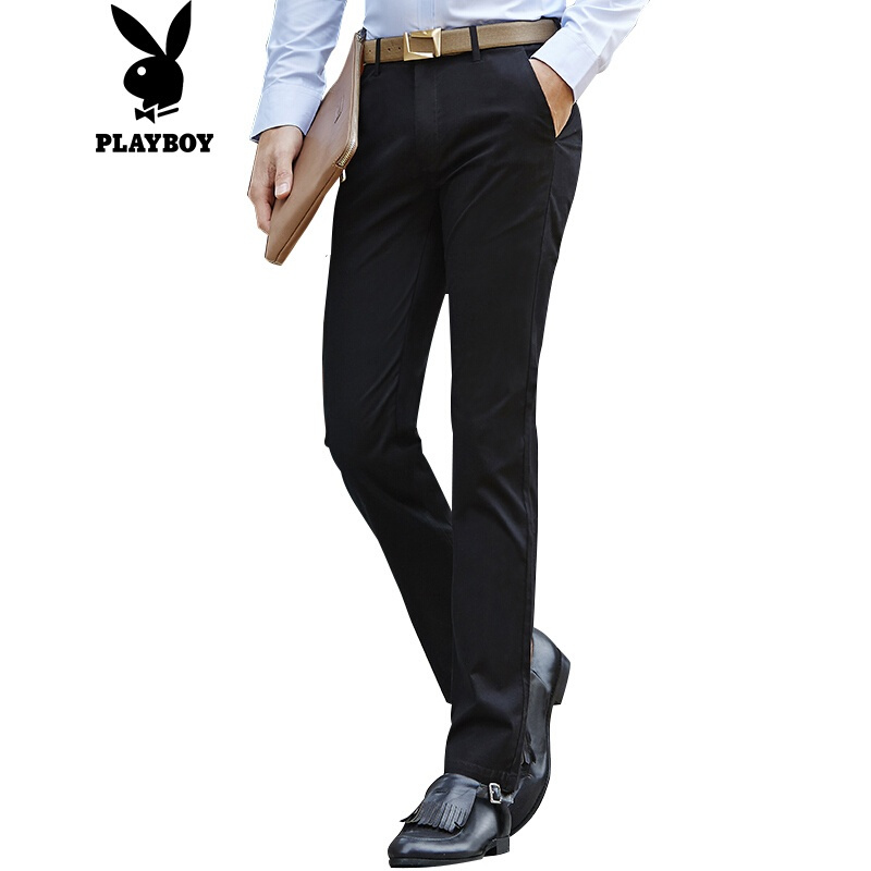花花公子(PLAYBOY)休闲裤男春季新款弹力修身中腰直筒商务男士长裤子