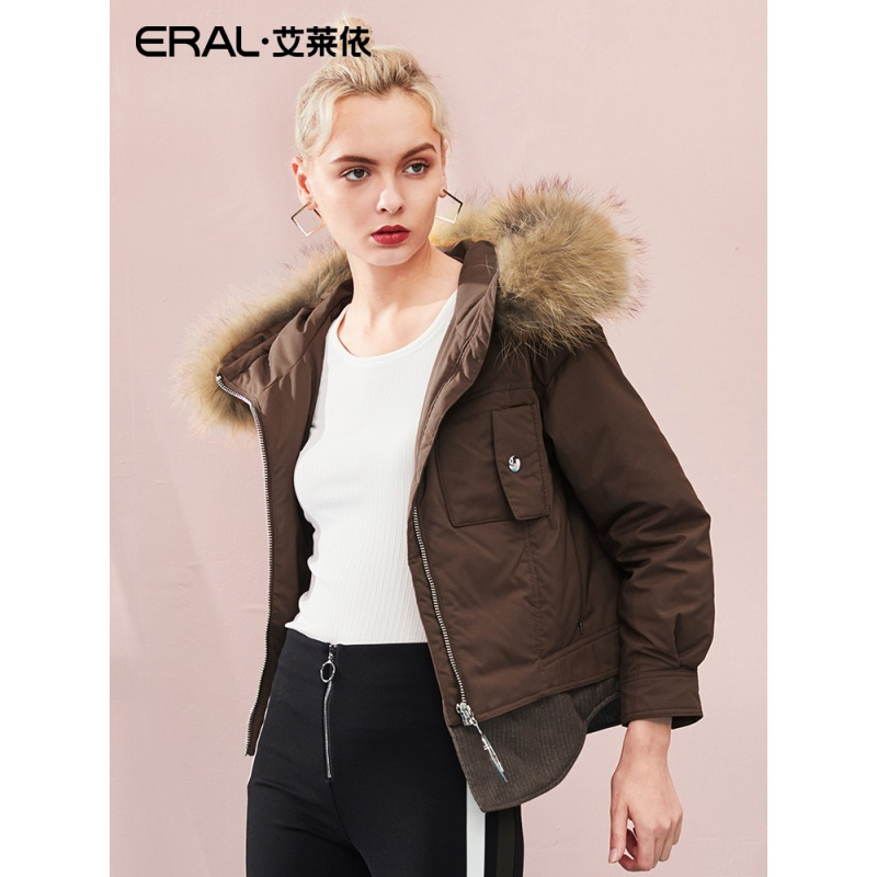 ERAL/艾莱依O2O2018秋冬新款衬衫式假两件短款羽绒服女