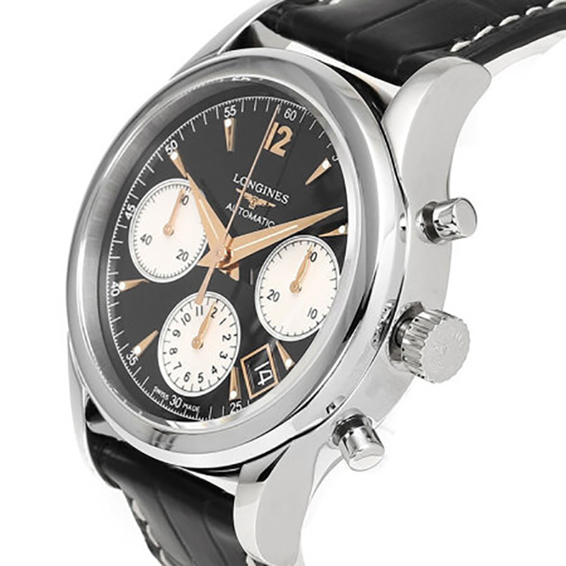 【预售款】浪琴男表(longines)瑞士手表机械表男士黑盘黑皮男表l2.