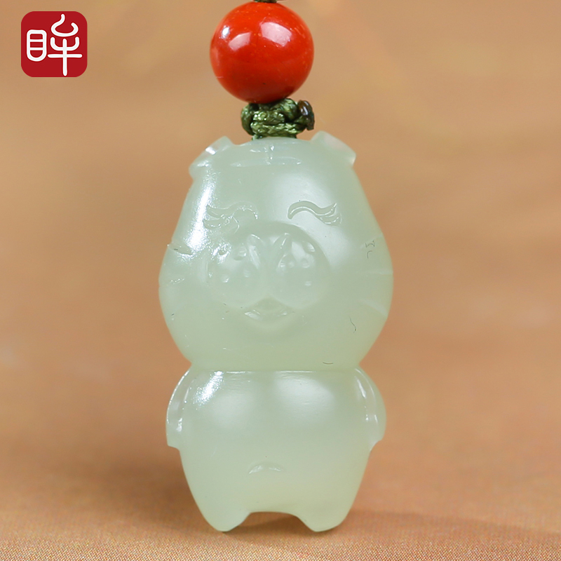 印象眸和田玉浅青玉十二生肖吊坠男女款生肖动物玉石挂件附送证书