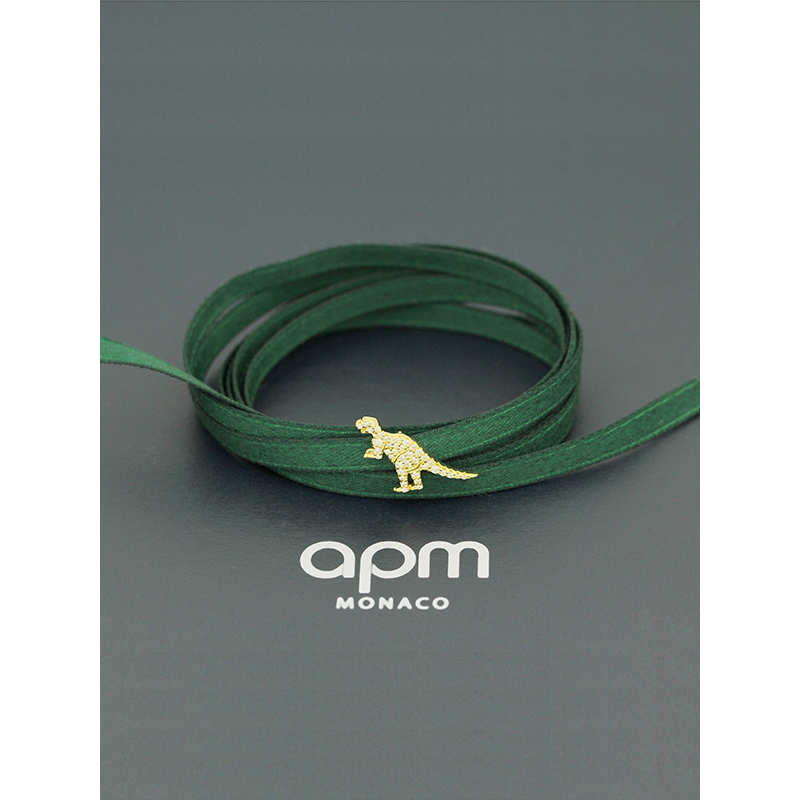apm MONACO恐龙缎带项圈手绳925银项链时尚镶晶钻通用潮饰首饰AC3691GXY AC3691PXY