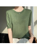 春夏精纺薄款天丝羊毛短袖女宽松圆领T恤纯色大码针织衫半袖
