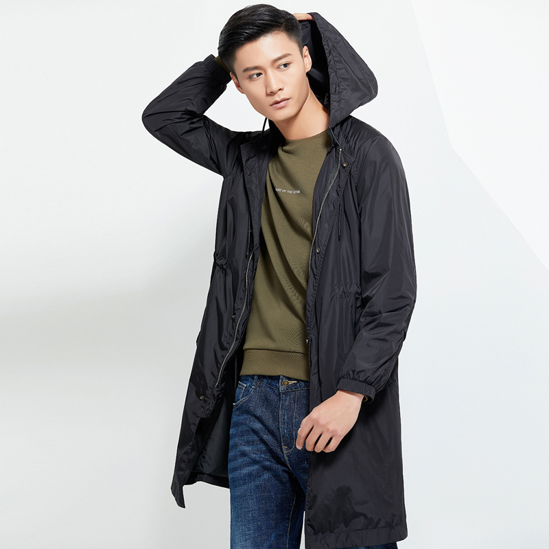 柒牌seven男装连帽风衣外套中长款青年时尚休闲潮流大衣