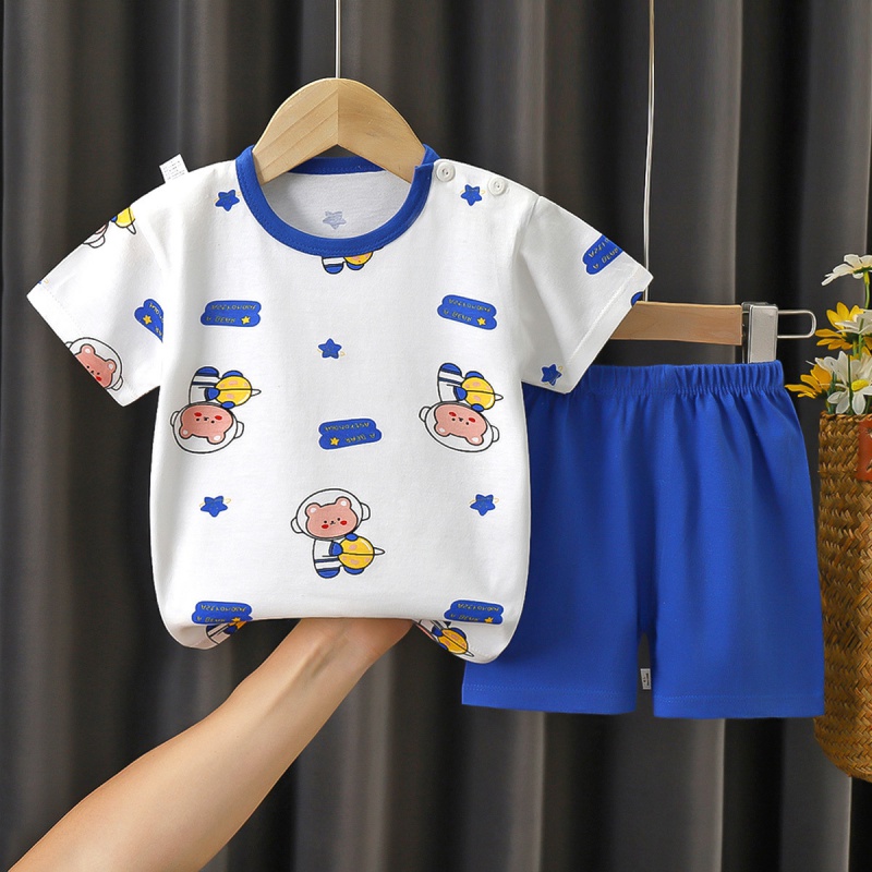 Three Sons 儿童夏季套装纯棉新款宝宝短袖短裤男童衣服2022女童婴儿套装