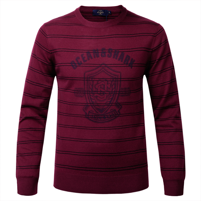 古老鲨鱼秋冬羊毛衫圆领男装时尚百搭保暖细条纹毛衣男士