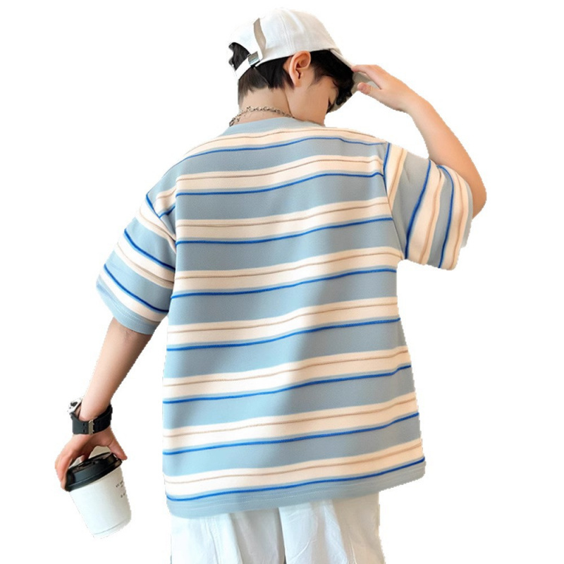儿童装男童夏装短袖T恤2025新款夏季男孩宽松帅气条纹上衣洋气t