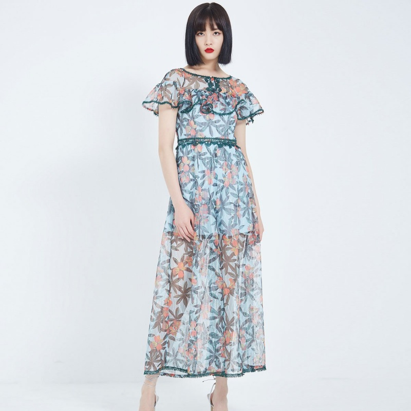 马克华菲女装2019夏季新款一字肩荷叶边蕾丝连裤连衣裙