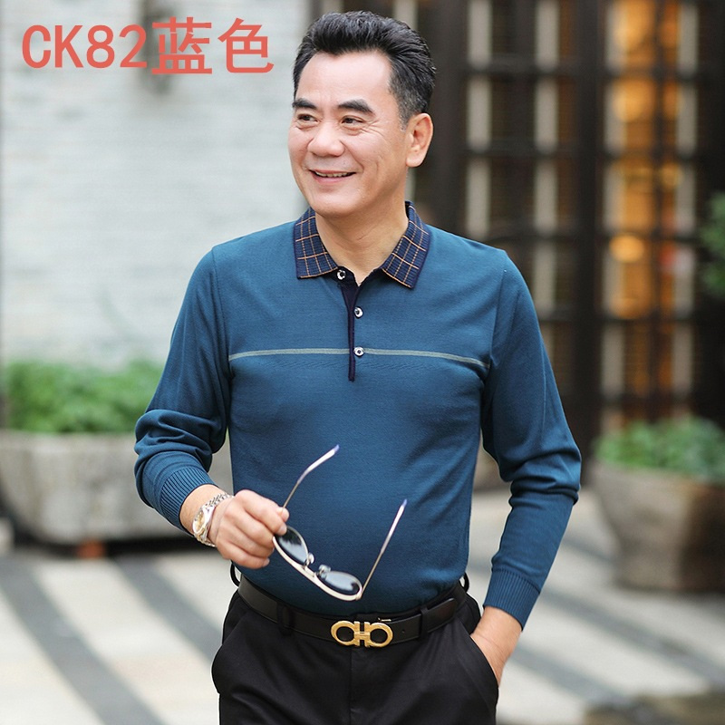 秋季男士长袖T恤薄款中年男士翻领商务休闲长袖polo衫T恤