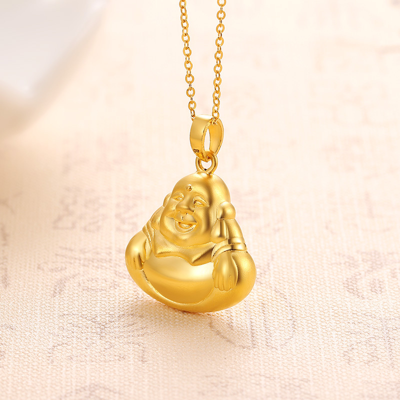 黄金码头足金999笑口常开弥勒佛吊坠3d硬金黄金双