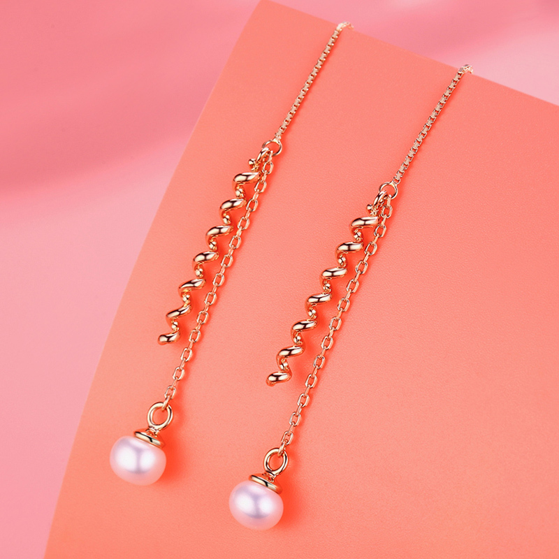 佰色传情brir925纯银耳线淡水珍珠耳坠气质简约百搭耳环女