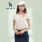 哈吉斯HAZZYS 春夏新款女撞色polo衫棉短袖上衣立体刺绣贴布