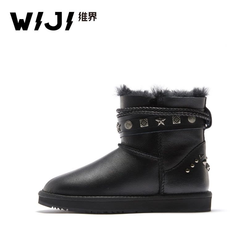 WIJI冬季新款皮毛一体雪地靴金属装饰靓丽炫酷保暖舒适休闲女鞋女图片