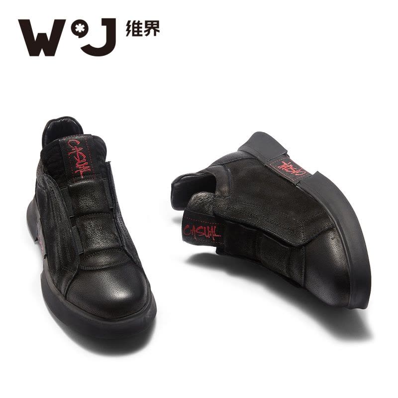维界鞋子男时尚潮流低帮板鞋懒人一脚套鞋秋冬简约舒适黑色休闲鞋图片