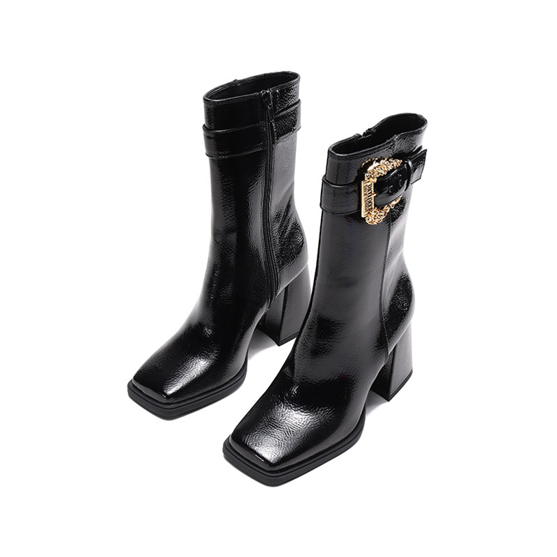 范思哲 VERSACE JEANS COUTURE 女士方头粗跟高跟中筒靴子73VA3S01 ZS539