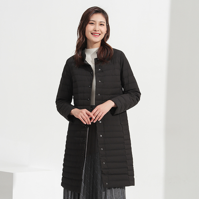 千仞岗女士秋冬新品时尚韩版羽绒服女轻薄立领中长款外套