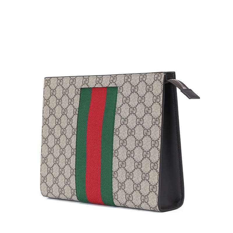 【预定】GUCCI 条纹织带GG涂层手拿包 26*20*6CM图片