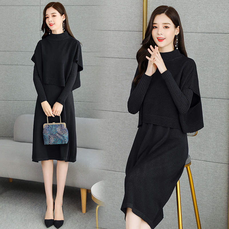 小香风连衣裙2019秋新款女装时尚流行网红洋气两件套针织套装套裙