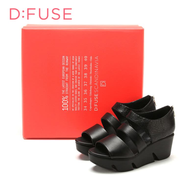 迪芙斯D:FUSE春专柜同款羊皮露趾百搭学生坡跟凉鞋女DF51111027图片