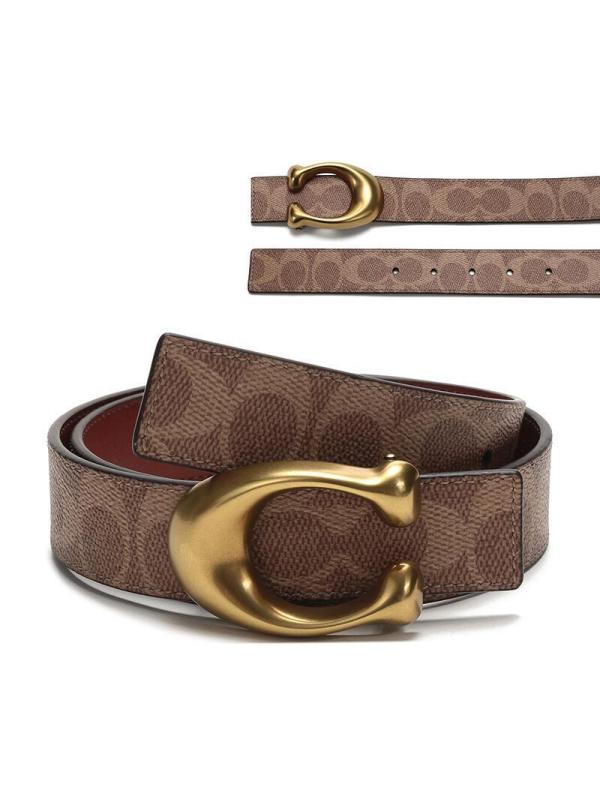 coach蔻驰女款经典标志涂层帆布配皮板扣式双面使用皮带腰带78174