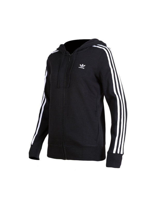 阿迪达斯三叶女子经典三条纹连帽运动休闲夹克外套DN8151