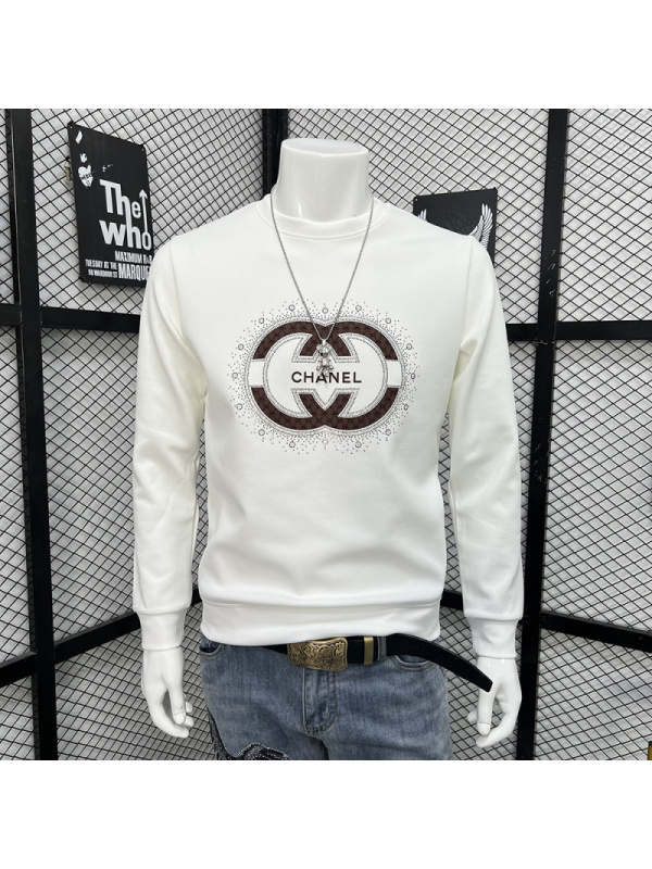 欧洲站时尚烫钻卫衣男士长袖体恤打底衫修身圆领高档男装上衣潮in