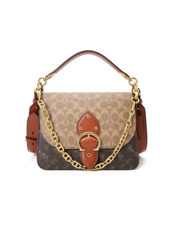 COACH 蔻驰 BEAT口盖包 女士斜挎包 马车印花拼老花金扣C2418