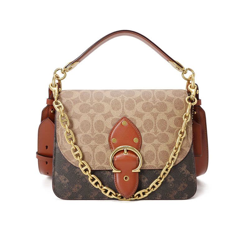 COACH 蔻驰 BEAT口盖包 女士斜挎包 马车印花拼老花金扣C2418图片