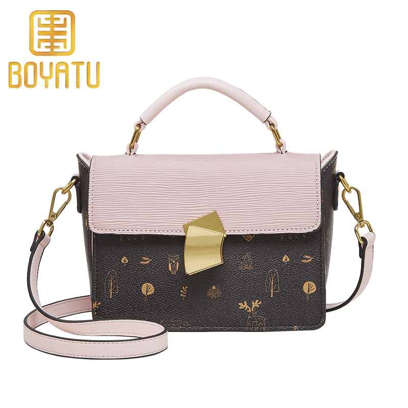 柏雅图(boyatu)时尚印花女包包2019新款斜挎包女百搭单肩手提小方包女