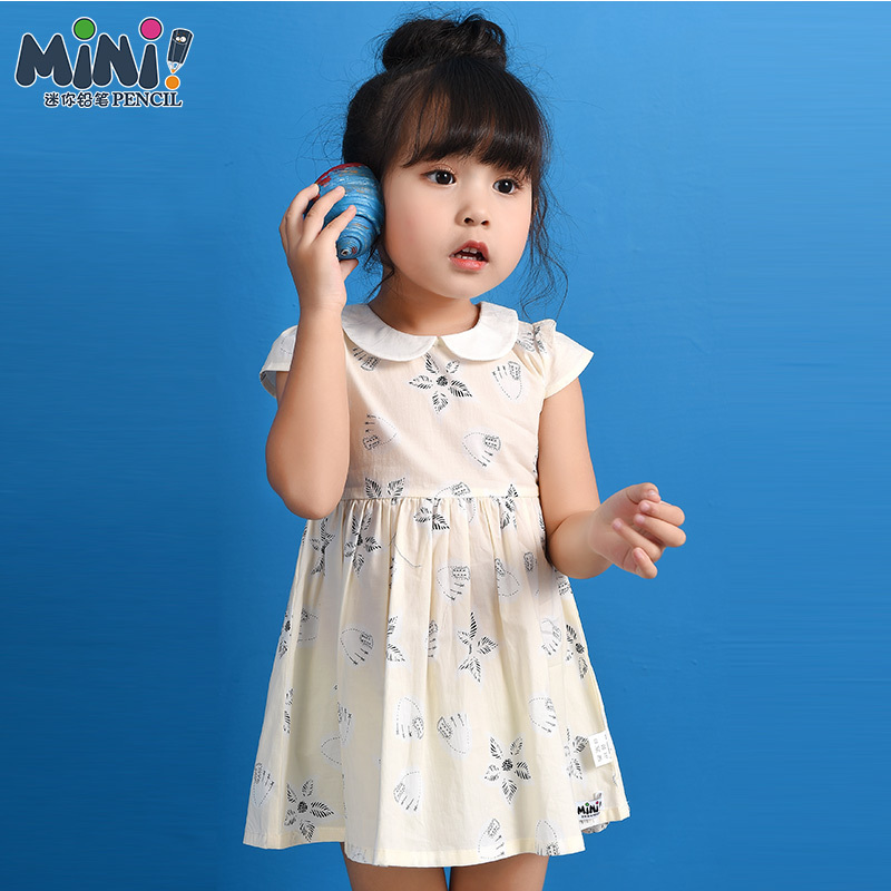 铅笔俱乐部童装2019夏装新款女童短袖裙子女小童连衣裙儿童翻领裙
