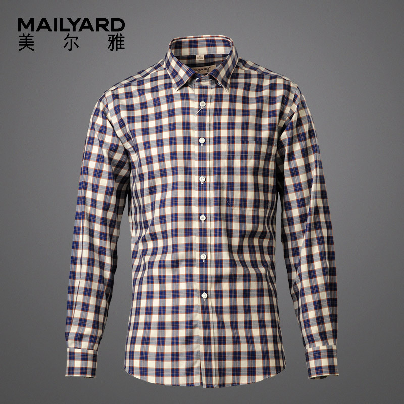 美尔雅(MAILYARD)长袖衬衫男 纯棉商务休闲男士衬衣 男士时尚格子长衬 397