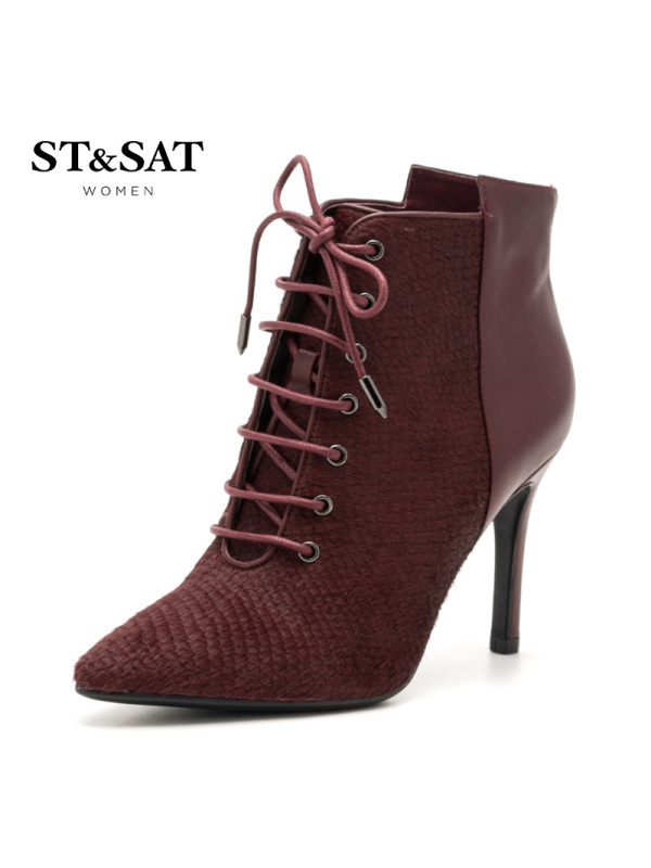 St&Sat/星期六新款尖头性感高跟优雅通勤短靴女鞋SS64117043