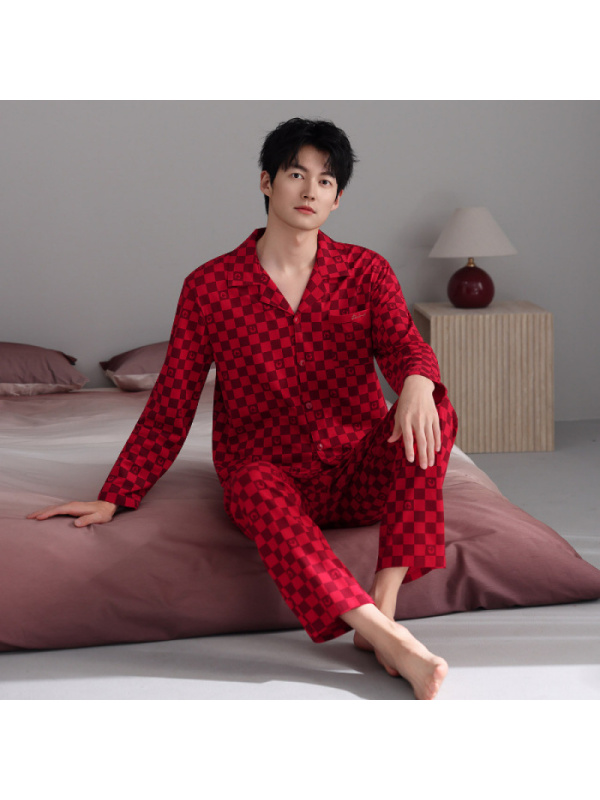 情侣睡衣春秋冬季棉质本命年喜庆结婚红色一男士一女士家居服套装