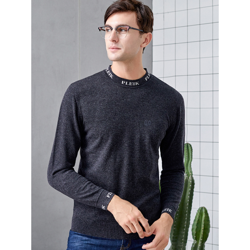 恒源祥男士纯羊毛衫秋冬款圆领纯羊毛套头宽松时尚纯色针织衫