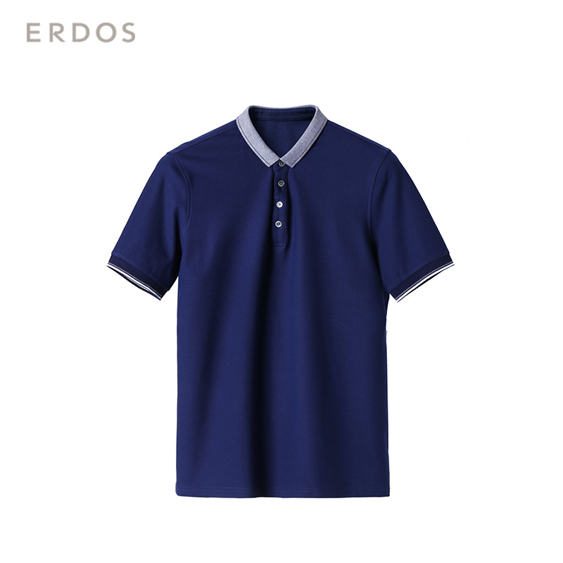 ERDOS 春夏时尚纯色撞色罗纹小翻领短袖纯棉男T恤POLO衫E175H3019