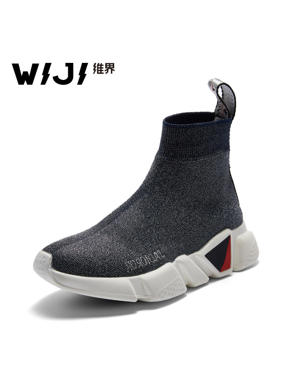 WIJI高帮女鞋冬季新款韩版青春个性时尚户外休闲鞋平底百搭袜子鞋
