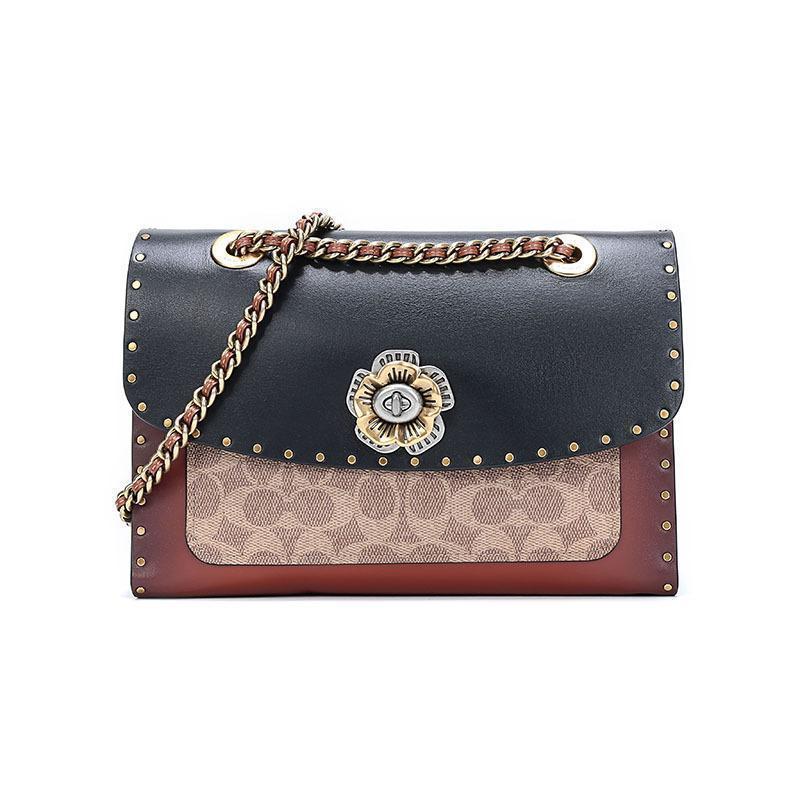 coach 蔻驰 女款parker系列 山茶花经典印花涂层帆布配皮手提单肩包