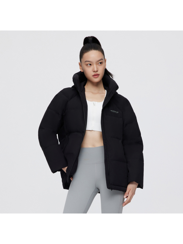 波司登女士短款羽绒服宽松H型纯色简约休闲百搭抽绳