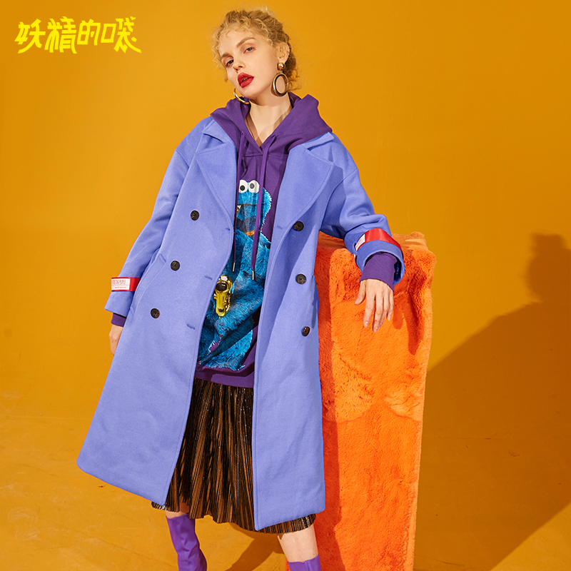 妖精的口袋Y景甜同款呢子大衣女中长款韩版冬装毛呢外套N_1