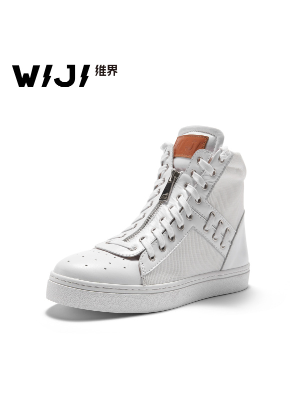 WIJI女士高帮鞋韩版秋季新款潮流平底时尚休闲鞋白色百搭高帮板鞋