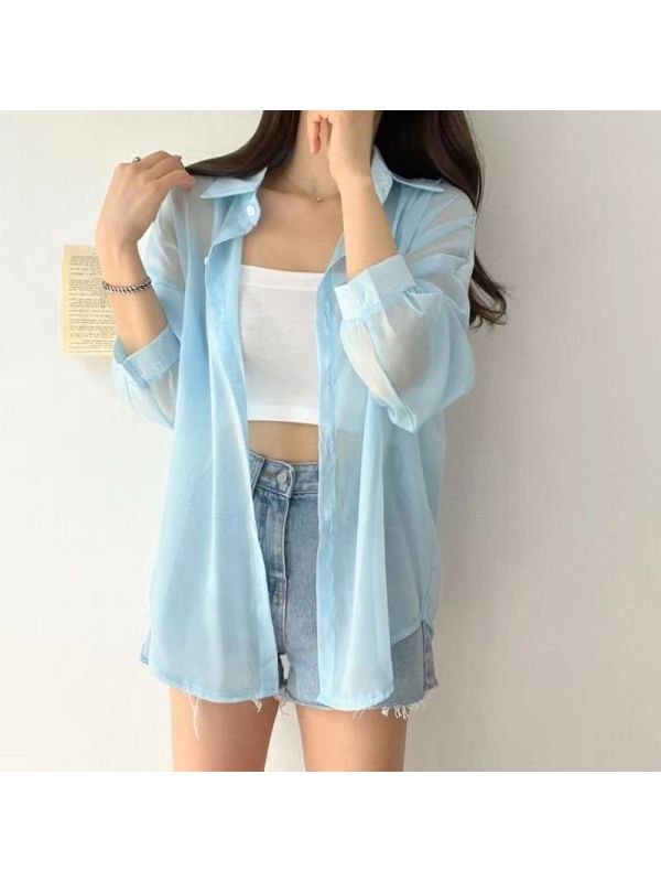 防晒上衣女夏季新款外搭开衫宽松薄款外套女士衬衫设计感纯色衬衣