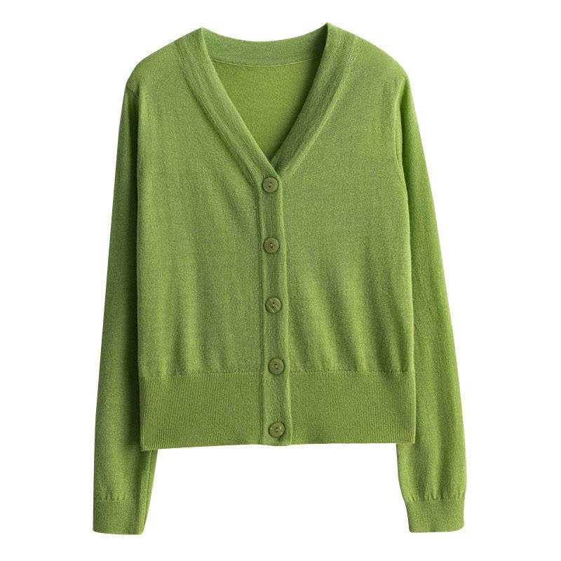 亮丝长袖针织开衫女短外套v领薄款毛衣春秋宽松百搭洋气上衣毛衫图片