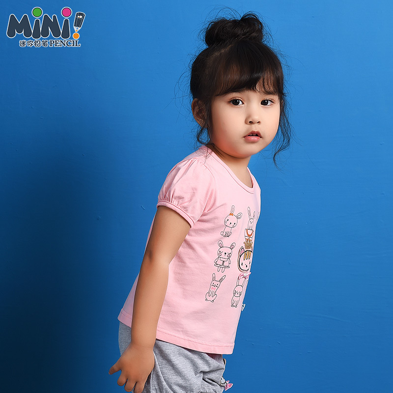 铅笔俱乐部2019夏装新款儿童洋气两件套女宝宝短袖外出家居服套装