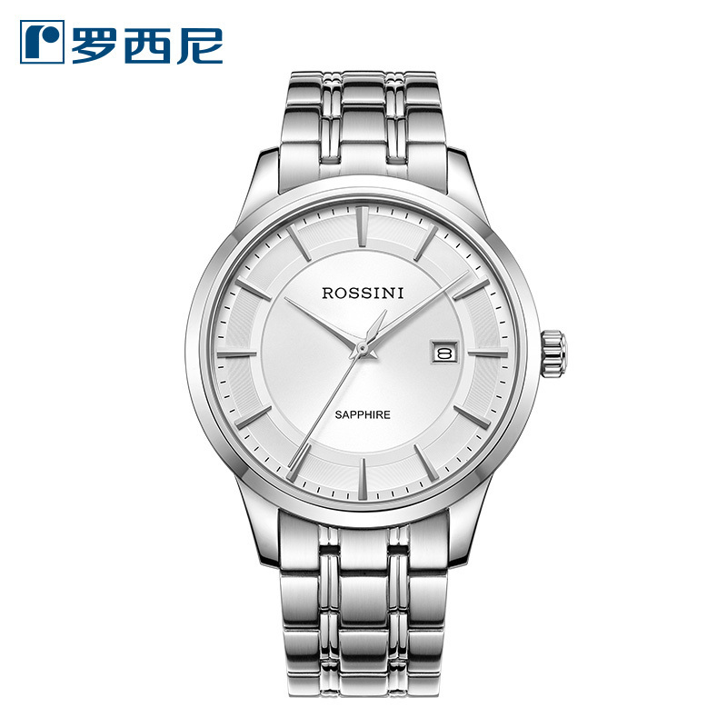 罗西尼rossini男士手表石英表男精钢30米防水金属不锈钢日历休闲时尚