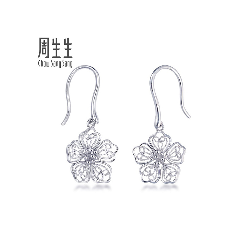 周生生(CHOW SANG SANG)Pt950铂金LACE蕾丝花耳环 定价