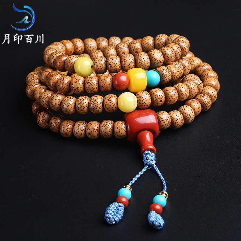 月印百川陈籽108颗星月菩提佛珠手串配合成蜜蜡桶珠念珠手链项链