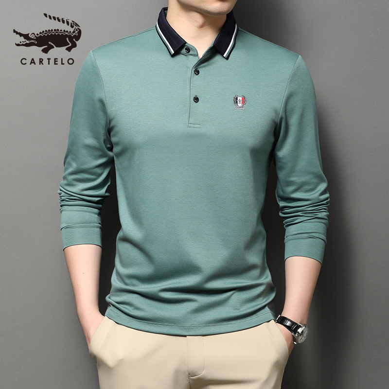 卡帝乐鳄鱼(CARTELO)男士长袖t恤春秋韩版修身男装上衣中青年休闲polo衫