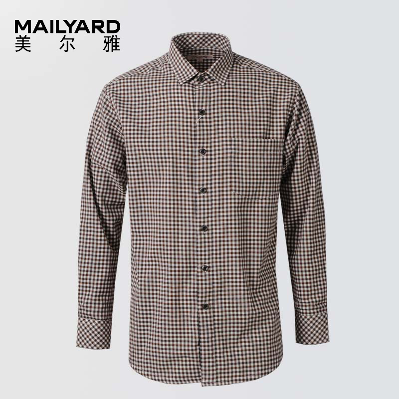 美尔雅（MAILYARD）长袖衬衫男 商务休闲男士格子抓绒保暖衬衣厚 501