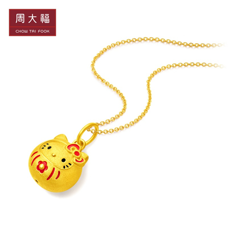 新款周大福hellokitty凯蒂猫系列达摩足金黄金吊坠r24925